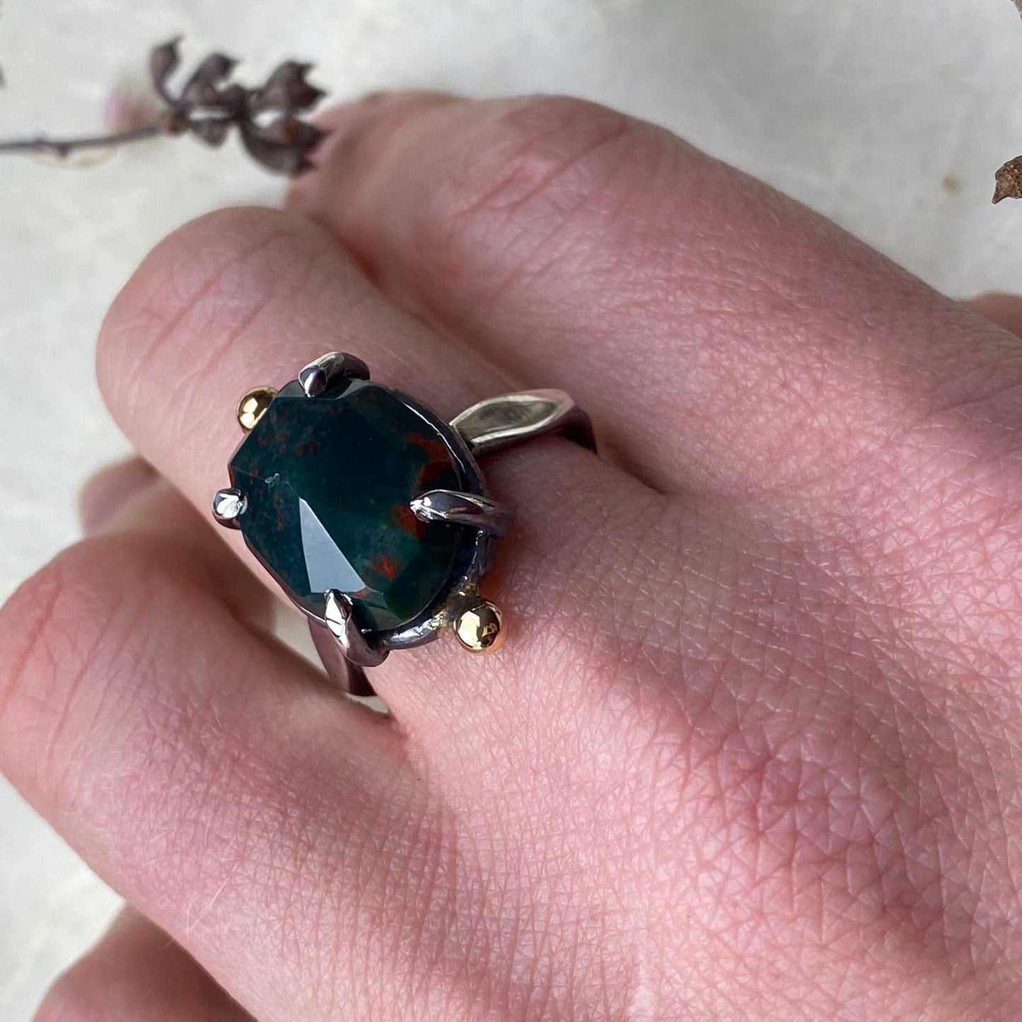 Silver and Gold Bloodstone Ring