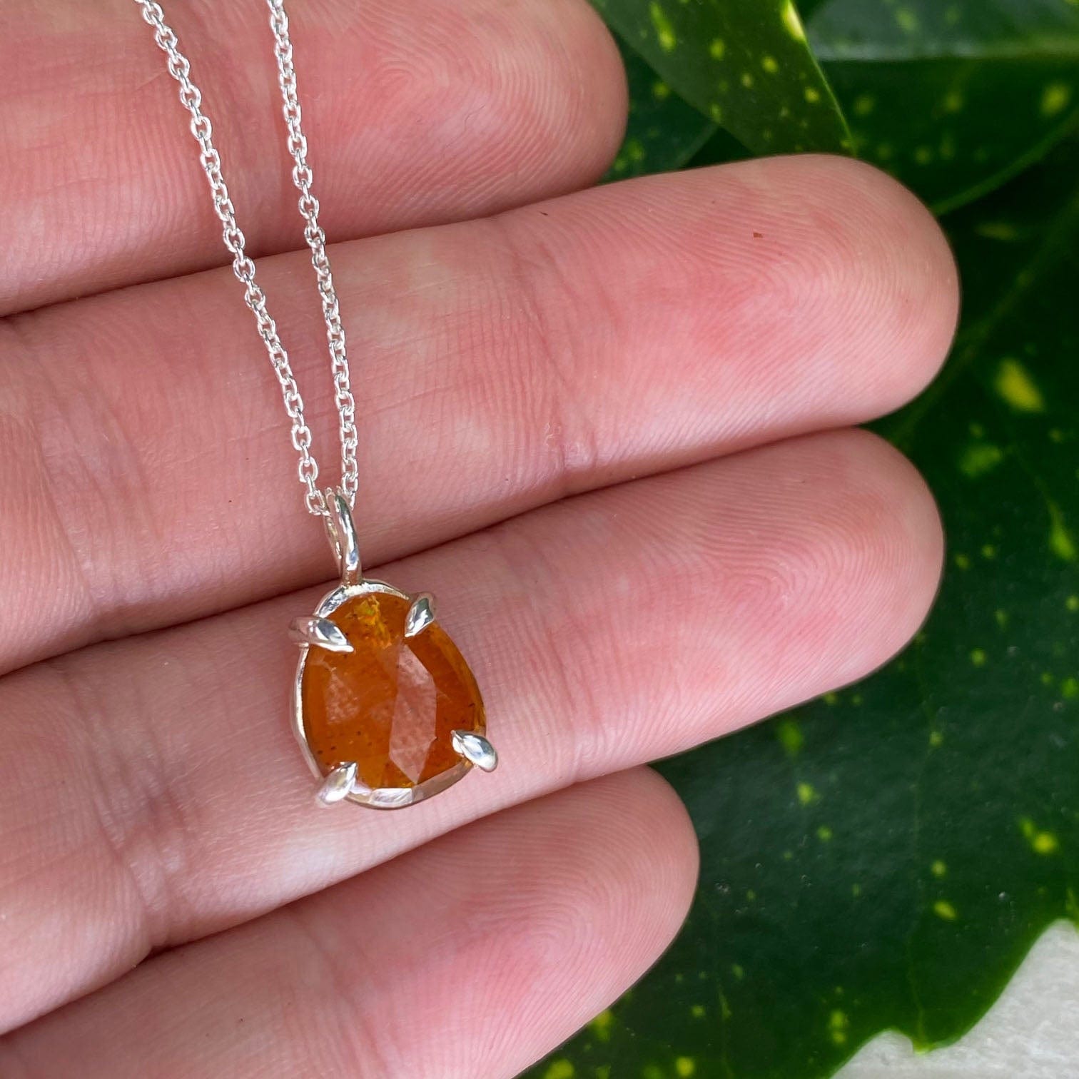 ネックレス・ペンダント MINI ETERNAL ORANGE QUARTZ SILVER NECKLACE 925 Sterling Silver 15mm Orange Quartz in Sterling Pendant